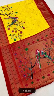 Printed Bollywood Art Silk, Pure Silk Saree(Yellow)