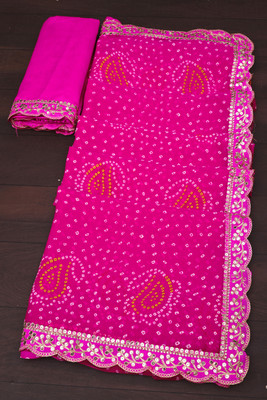 ASTEYAM Printed Bandhani Georgette Saree(Pink)