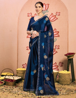 Samah Embroidered Bollywood Chiffon Saree(Blue)