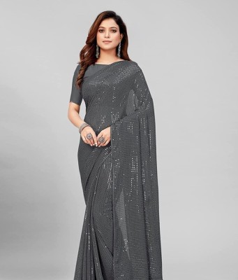 zili Embroidered Bollywood Georgette Saree(Grey)