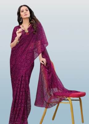 SwiftStyle Solid/Plain Bollywood Net Saree(Purple)