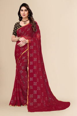 Prutha Fashions Printed Bollywood Chiffon Saree(Maroon)