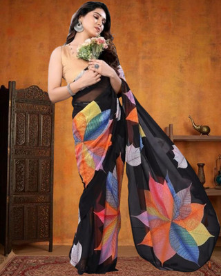 Jayu Digital Print Bollywood Georgette Saree(Black)