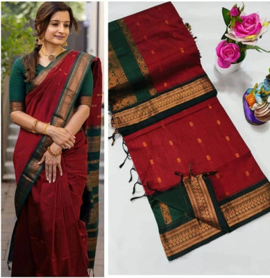 gadwal Embroidered Banarasi Cotton Blend Saree(Green, Maroon)