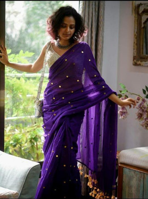 Sia Saree Bazaar Woven Handloom Pure Cotton Saree(Purple)