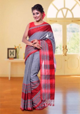 FASHION MOODS Woven Daily Wear Cotton Blend Saree(Grey)