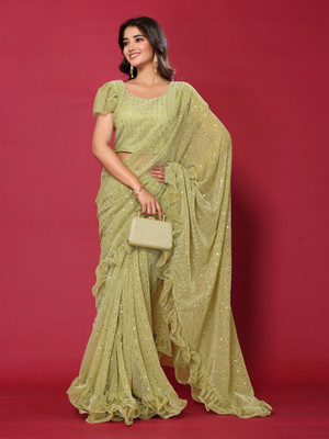 VIVIATRENDZ Self Design Bollywood Net Saree(Light Green)