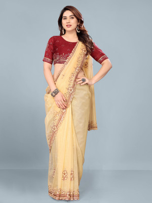 ISHA TRADE Embellished Bollywood Net Saree(Cream)