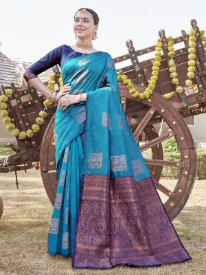 ANOUK Woven Banarasi Art Silk Saree(Blue)