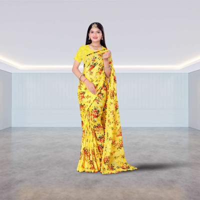 Laxmi Vinayak Textile Embroidered Bollywood Georgette Saree(Yellow)