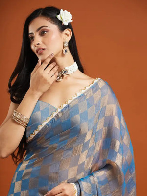 Vragi Embellished Bollywood Chiffon Saree(Dark Blue)