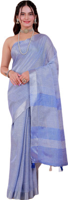 NEGRONI Woven Daily Wear Linen Saree(Blue)