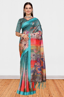 Mugdarra Floral Print Daily Wear Cotton Silk Saree(Multicolor)