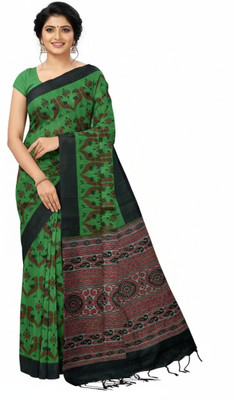 DUGGE FASHION Floral Print, Printed Sambalpuri Pure Cotton Saree(Multicolor)