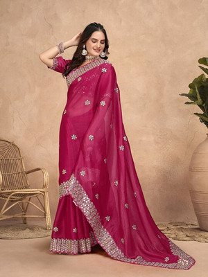 RUPAL CREATION Embroidered Handloom Silk Blend Saree(Pink)