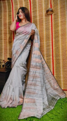 PRAVATI FASHION Self Design Handloom Cotton Blend Saree(Grey)