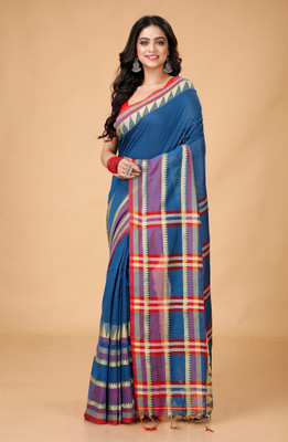 ADbutiq Self Design Tant Pure Cotton Saree(Blue)