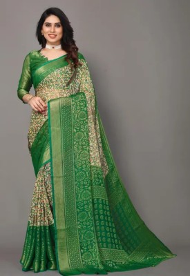 Sanwariya Silks Woven Mysore Brasso, Chiffon Saree(Green)