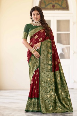 Sariya Woven Kanjivaram Jacquard, Silk Blend Saree(Maroon)