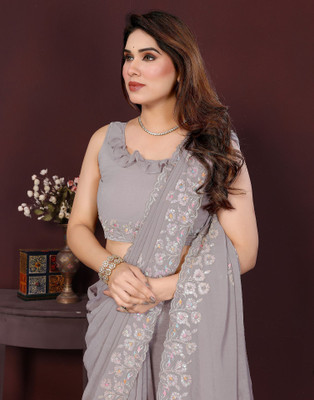 Satrani Embroidered Bollywood Georgette Saree(Grey)