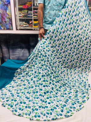 NEWOMDESIGNER Printed Bollywood Georgette Saree(Light Blue)