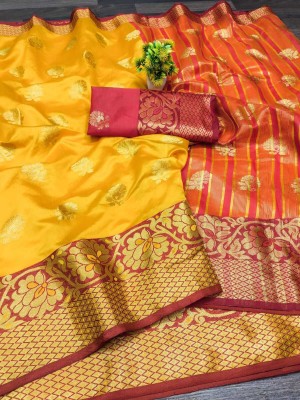 Kanooda Prints Woven Banarasi Jacquard Saree(Multicolor)