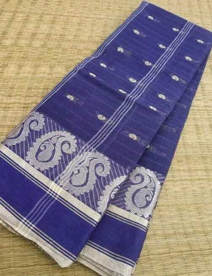 BiswasTextiles Self Design Tant Pure Cotton Saree(Dark Blue)