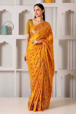 NAVRITIES Woven Daily Wear Georgette, Raw Silk Saree(Yellow)