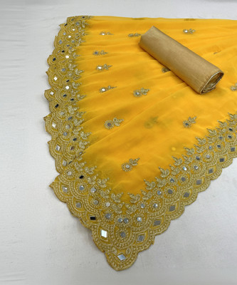 NERTA BOUTIQUE Self Design, Embroidered Bollywood Georgette Saree(Yellow)
