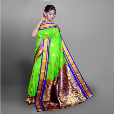 HouseOfCommon Printed Paithani Art Silk Saree(Light Green)