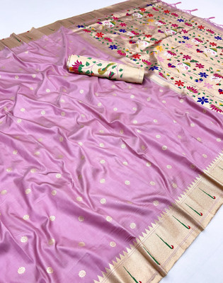 Spetila Printed Banarasi Jacquard, Pure Silk Saree(Pink)