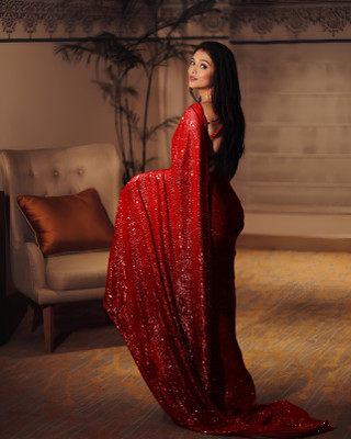 Bhojal Creation Embroidered Bollywood Georgette Saree(Red)