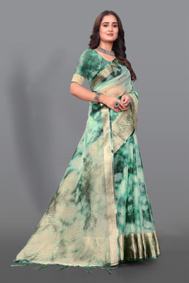 Aarunika AF Printed Bollywood Organza Saree(Green)