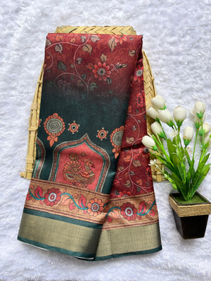 Dhanlaxmi sarees Digital Print Kalamkari Cotton Blend Saree(Multicolor)
