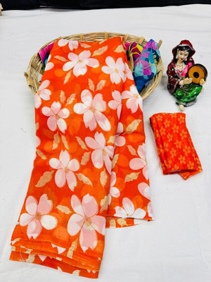 MAMTA FASHION Printed Garara Saree Georgette Saree(Orange)