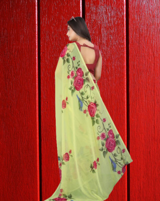 Jayu Embroidered Bollywood Georgette Saree(Yellow)