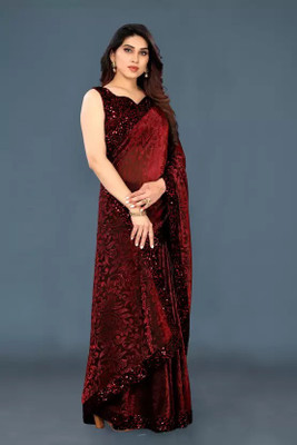 KISHVA Embellished Bollywood Lycra Blend Saree(Maroon)