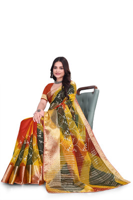 Aarunika IC Solid/Plain Bollywood Organza Saree(Multicolor)