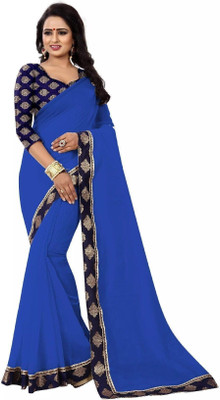 ROOP SUNDARI SAREES Dyed, Solid/Plain Chanderi Cotton Blend Saree(Blue)