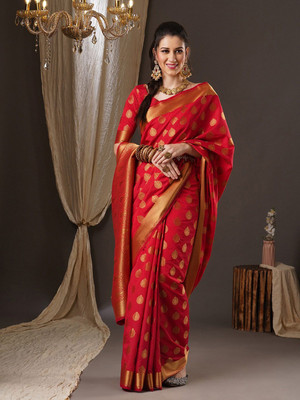 ANOUK Woven Banarasi Silk Blend Saree(Red)