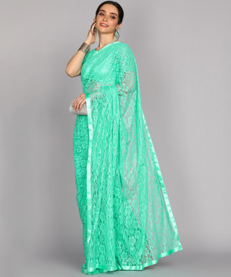 LOROFY Self Design Bollywood Net Saree(Light Green)