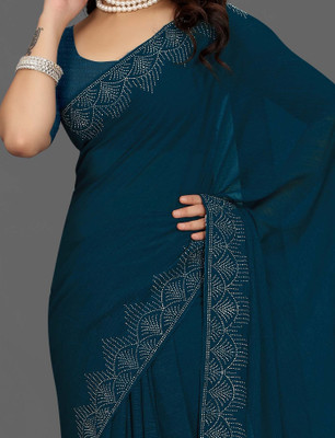 patu plus Solid/Plain, Embroidered Bollywood Georgette Saree(Light Blue)