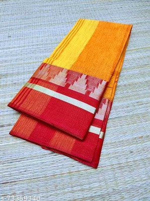 Sthaker Self Design Tant Pure Cotton Saree(Yellow)