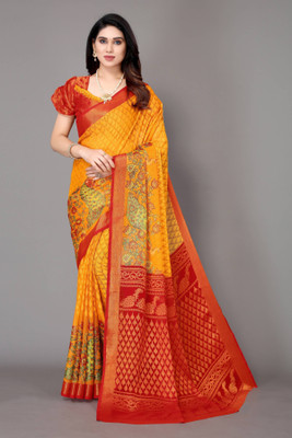 Fancy Fab Self Design Bollywood Brasso Saree(Yellow)