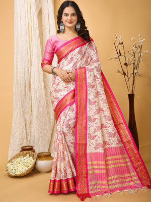 Divastri Printed Chinnalapattu Cotton Silk Saree(Cream)