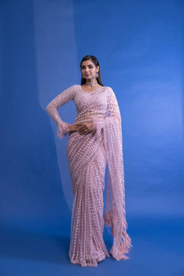 MADHAV Embroidered Bollywood Net Saree(Pink)