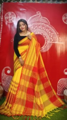 nebadita Temple Border Narayanpet Pure Cotton Saree(Yellow)