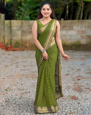 otfit feb private limited Woven, Polka Print, Self Design Banarasi Silk Blend Saree(Light Green)