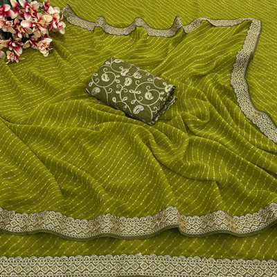 Disha Fashion Embroidered, Self Design Banarasi Georgette Saree(Light Green)