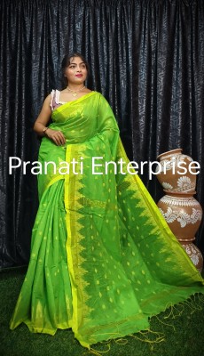 PRANATI ENTERPRISE Temple Border Tant Cotton Silk Saree(Green)